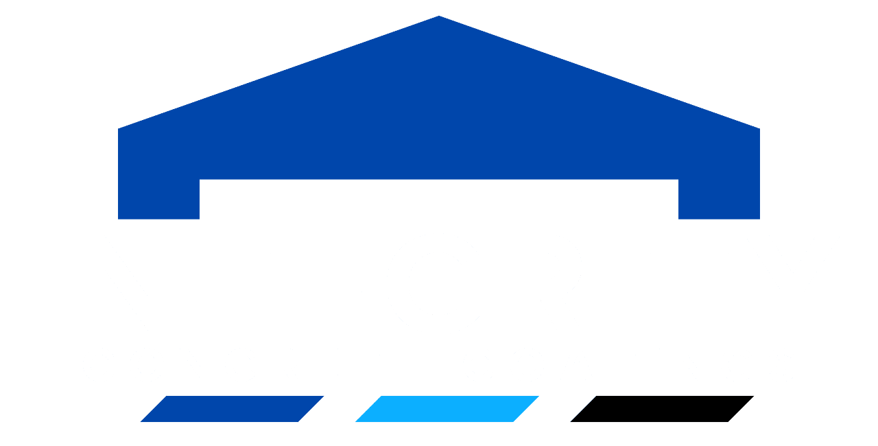 This is a graphic logo featuring stylized text that reads "INTEGRITY CONCRETE COATINGS" in white and blue, with a blue abstract house silhouette above the text.